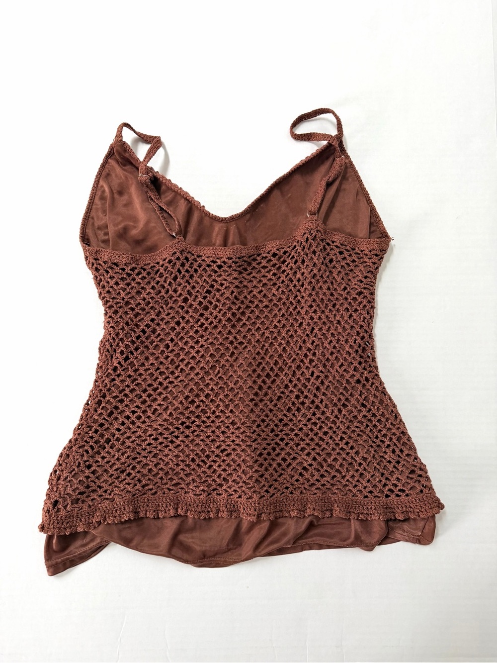 Vintage Chocolate Brown Crochet Cami Tank Top — Silk Blend Boho Fairy S/M - Picture 9 of 12